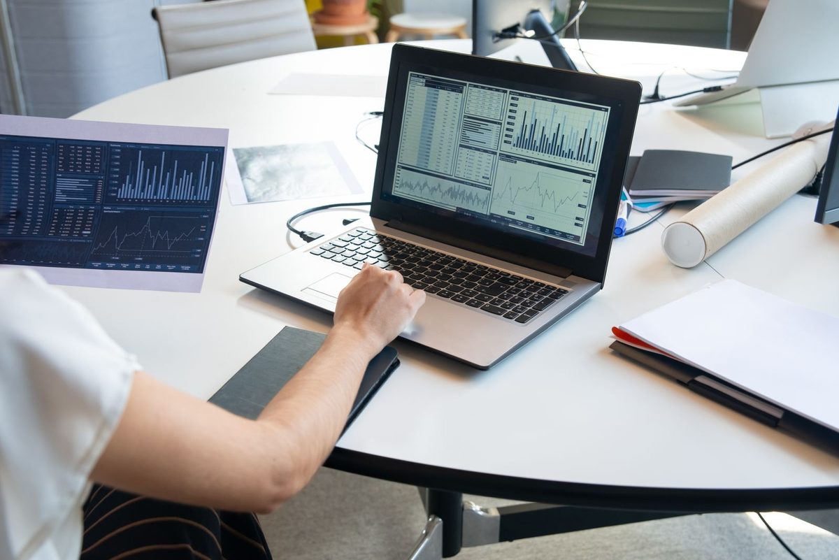Website analytics and charts on a laptop screen