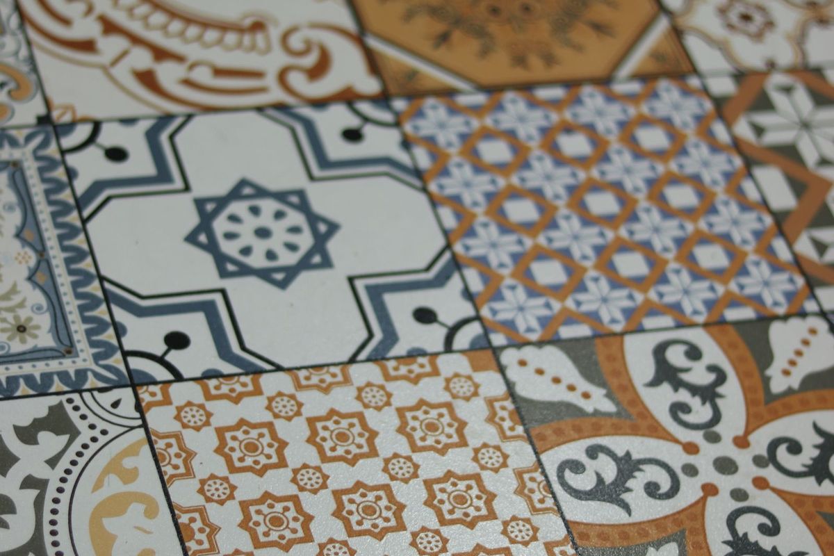 An intricate patterned tile floor