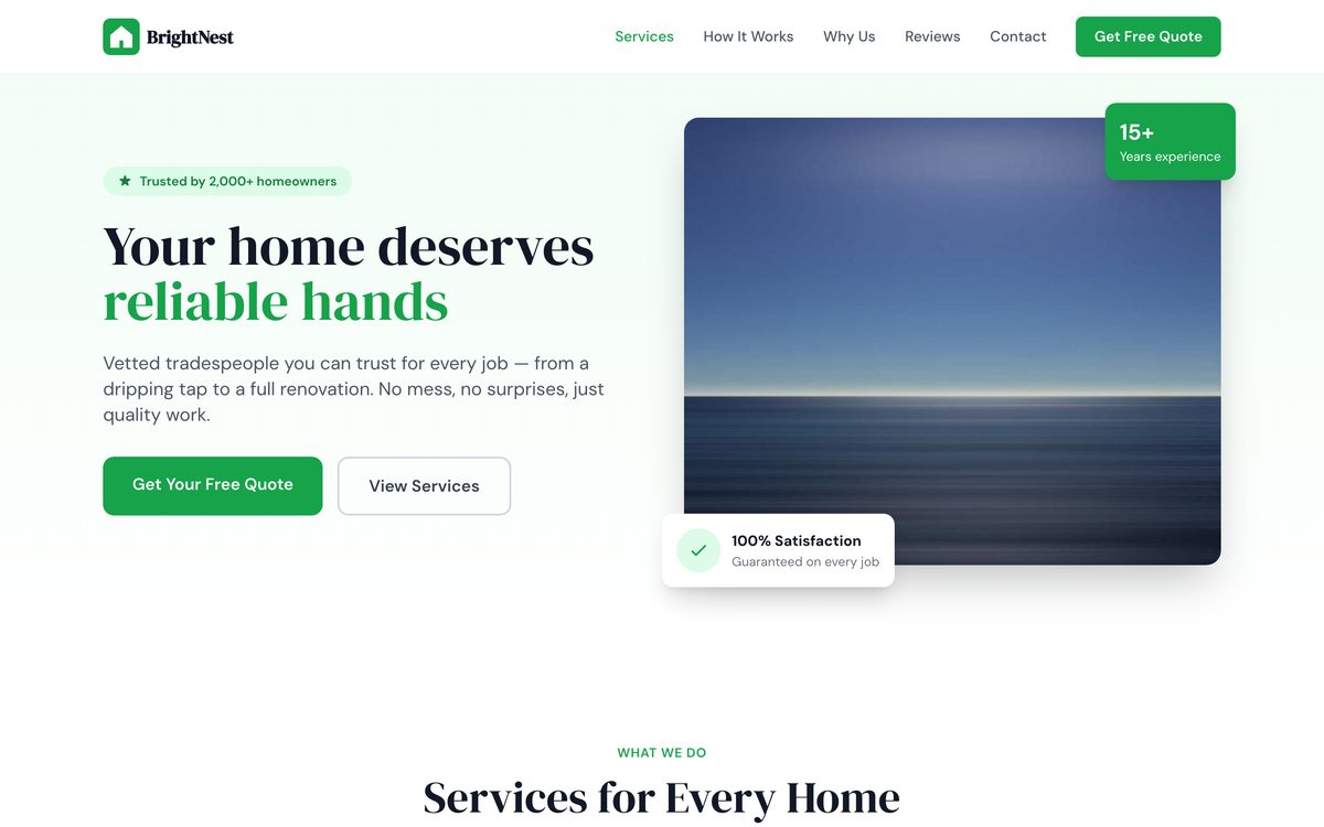 BrightNest Home Services website - Hogar y reparaciones example built with AMP AI