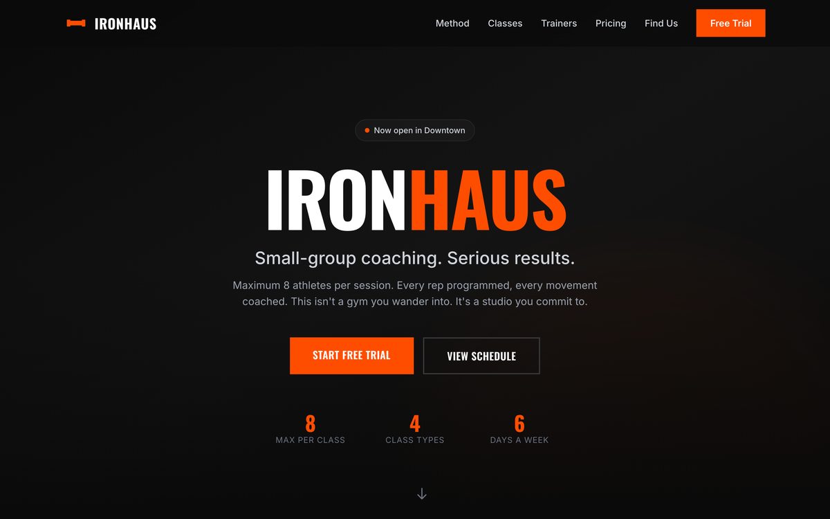 Ironhaus website - Fitness example built with AMP AI