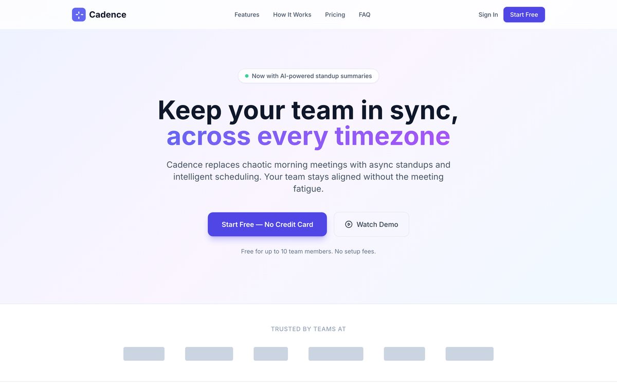 Cadence website - SaaS example built with AMP AI